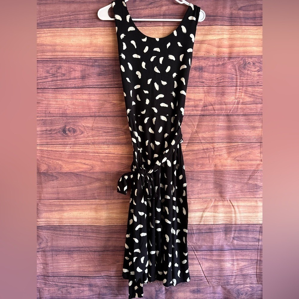Boden Black White Brushstroke Jersey Tie Waist Midi Dress WW063 US 8L - Picture 2 of 7